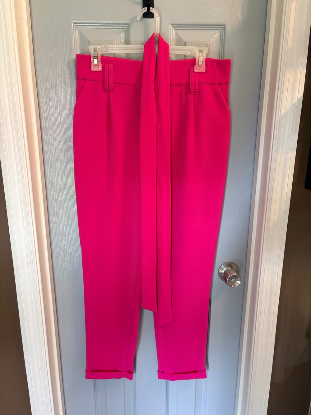 Jules & Leopold Hot Pink High-Waist Tie-Belt Cropped Tapered Pants